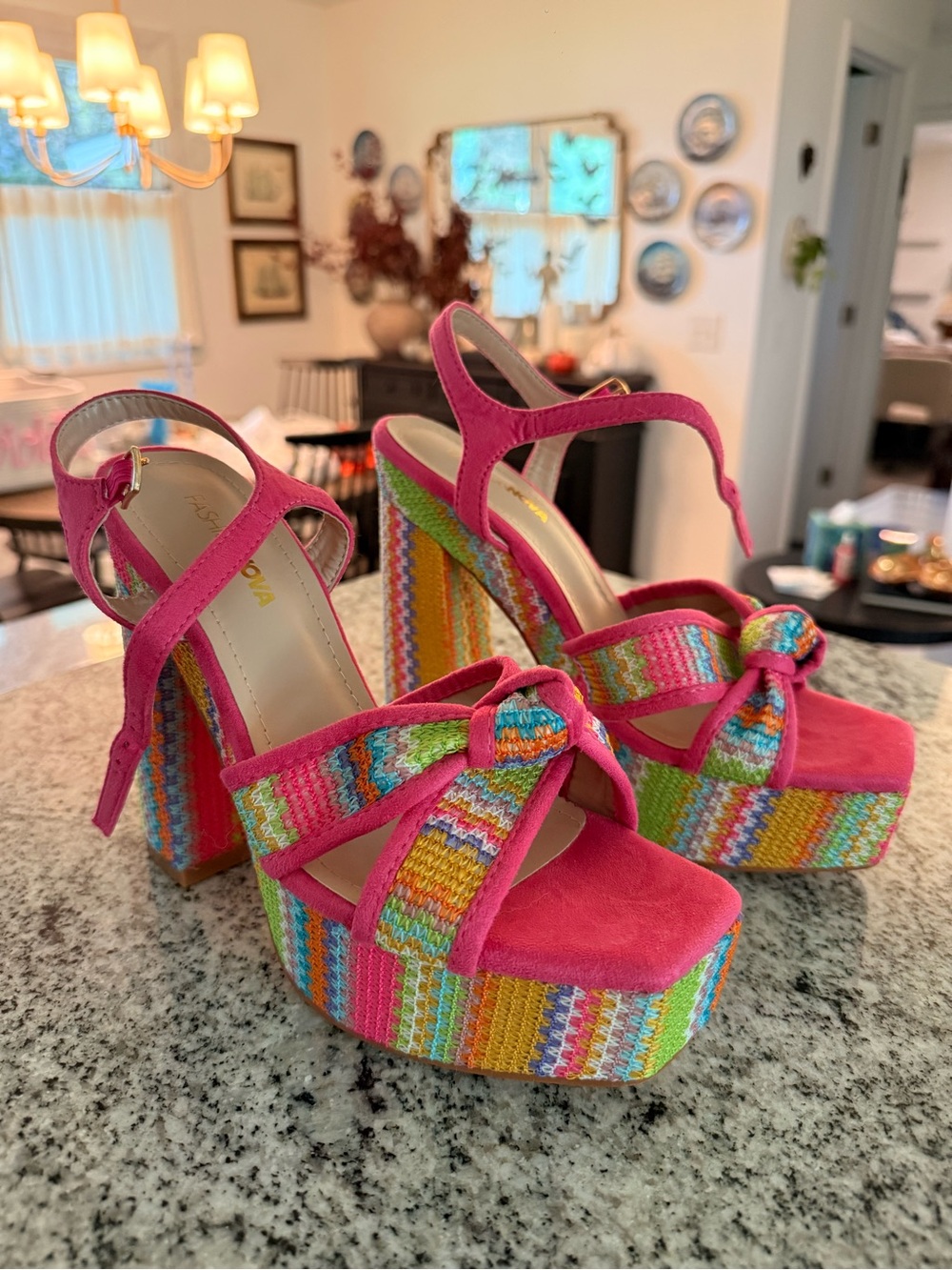 Fashion Nova Pink Multi-Color Platform Heels